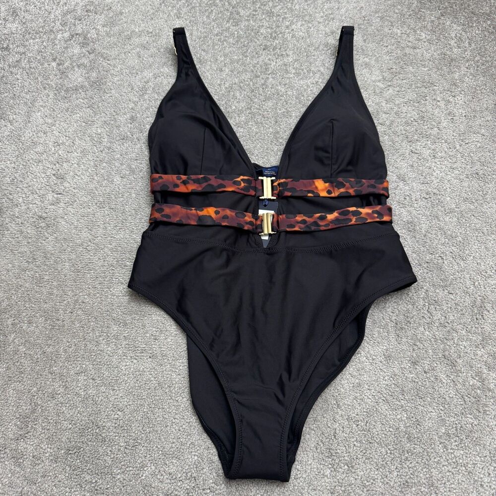 Fox & Royal City Chic Vibeka Leopard Belted Swimwear Bodysuit Medium One Piece